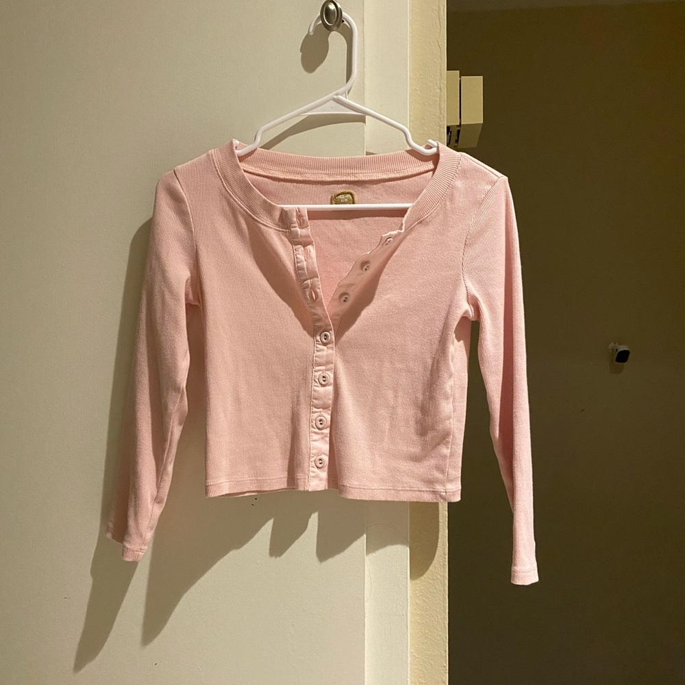 Free people Pink ribbed long sleeve Button-Up Cardigan